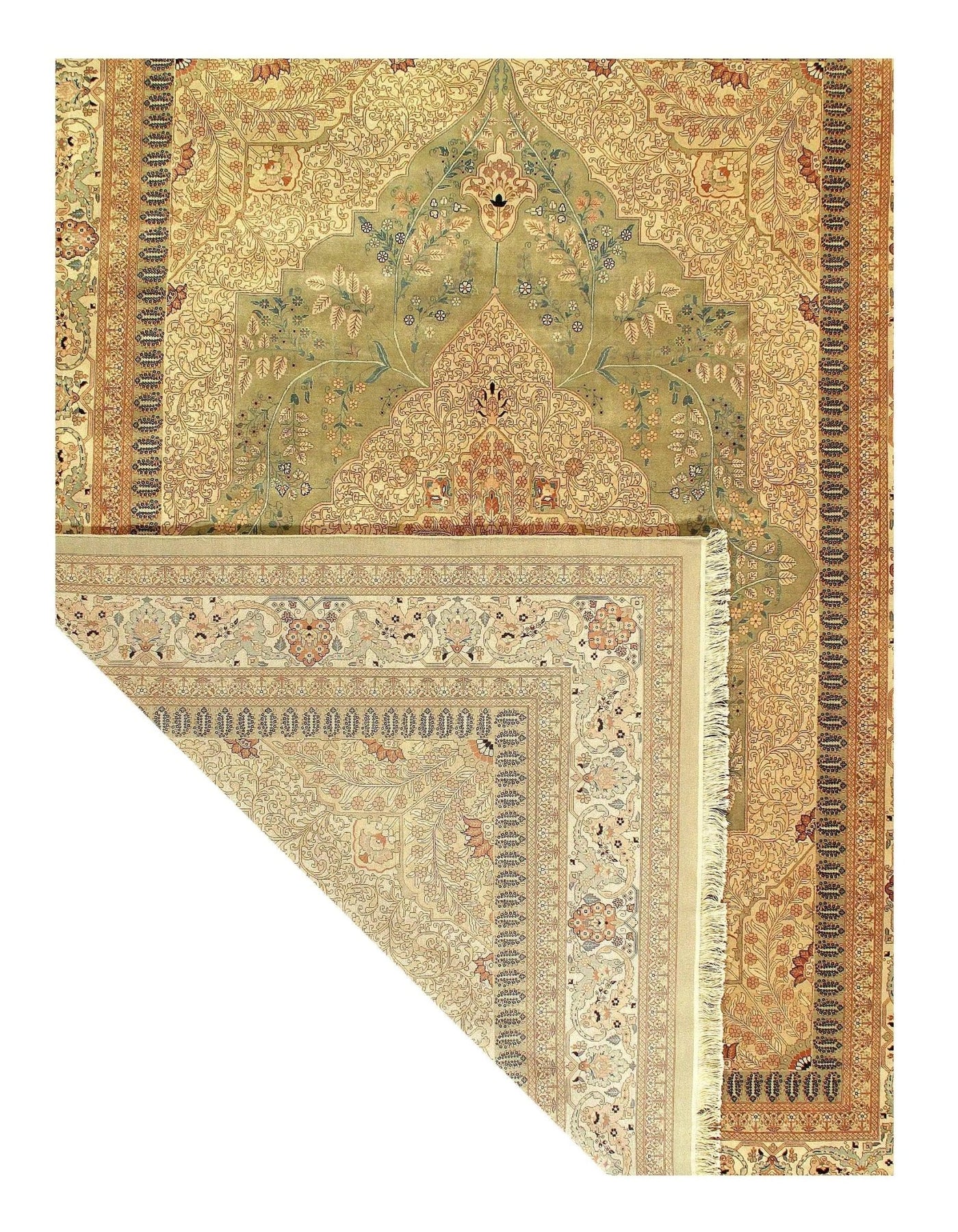 Canvello Light Green Silkroad Tabriz Design rug 9' X 12' - Canvello