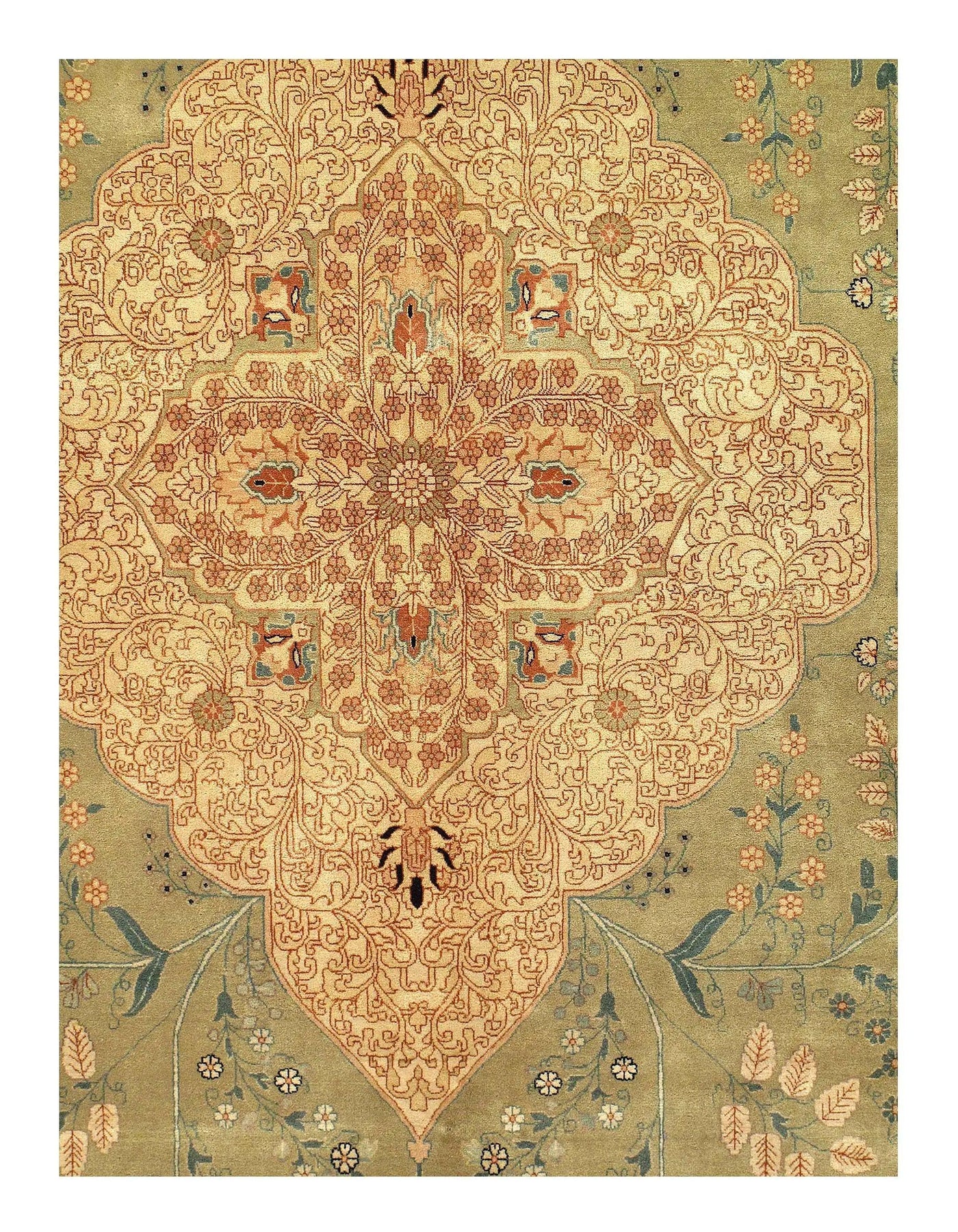 Light Green Persian Tabriz Design rug 9' X 12'
