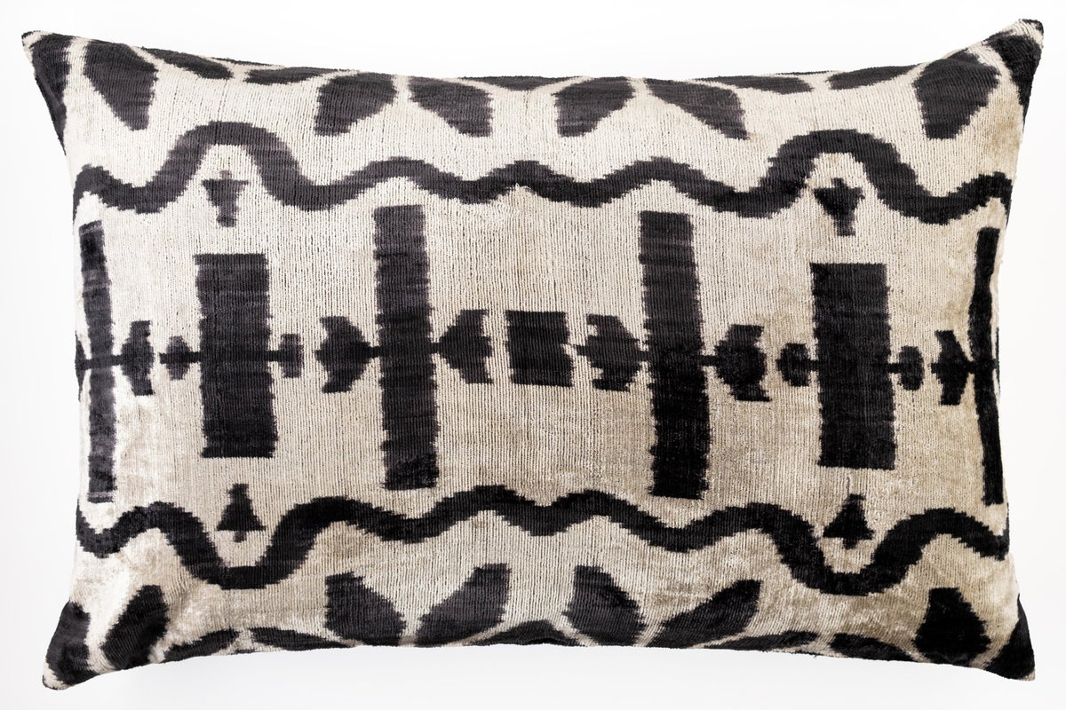 Canvello Luxurious 16x24 Handmade Velvet Silk Pillow with Premium Down Feather Insert - Black and White Geometric