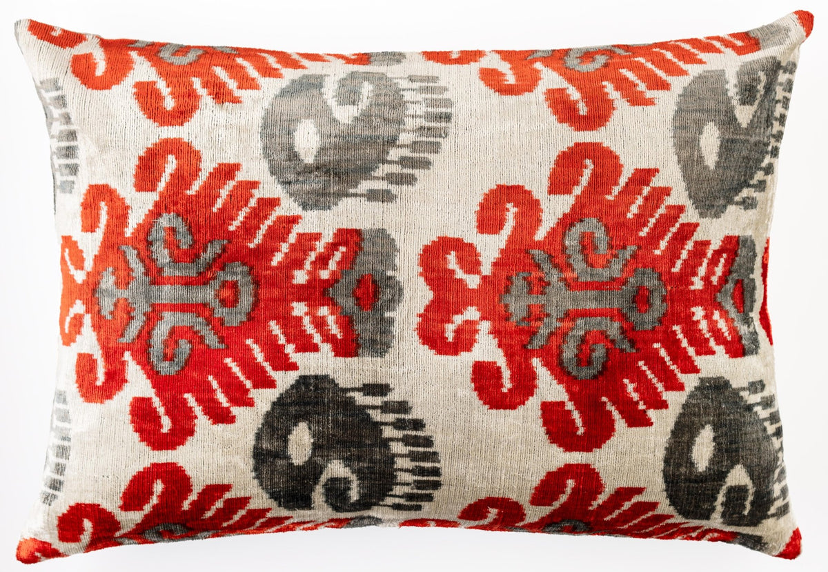 Canvello Luxurious 16x24 Handmade Velvet Silk Pillow with Premium Down Feather Insert - Gray Orange Geometric