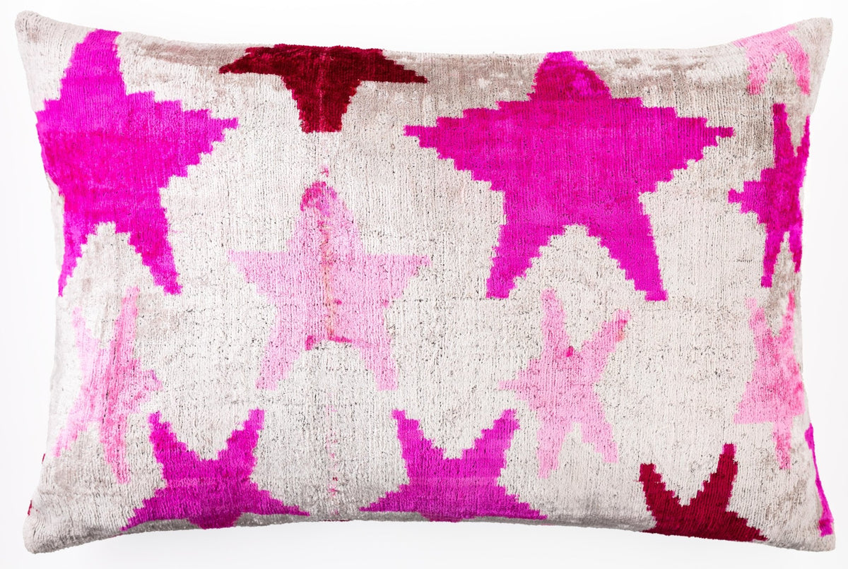 Canvello Luxurious 16x24 Handmade Velvet Silk Pillow with Premium Down Feather Insert - Pink Star