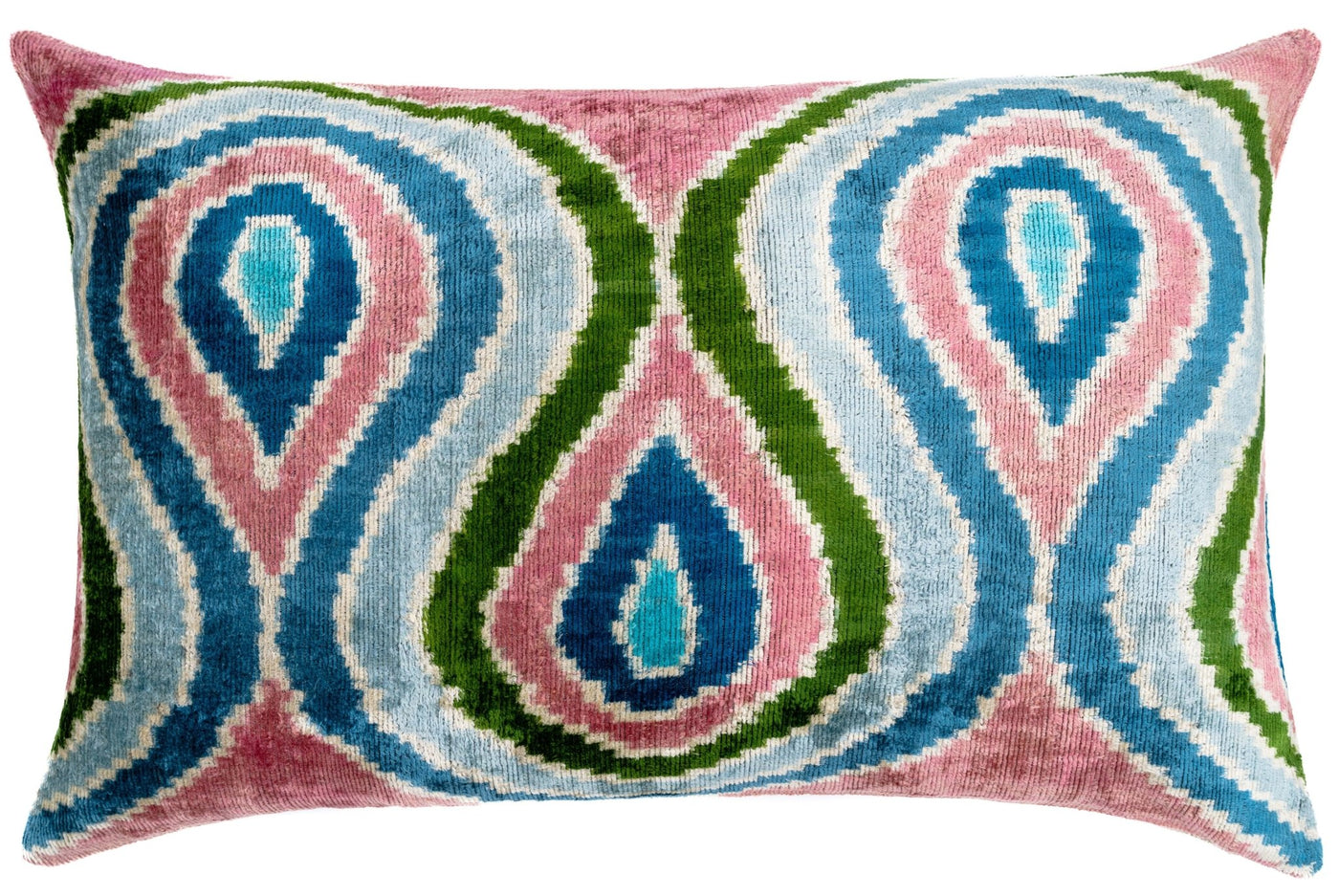 Canvello Luxurious 16x24 Inch Designer Throw Pillow with Down Feather Insert - Artistic Paisley Pattern in Vibrant Colors Pink Blue Green - Canvello