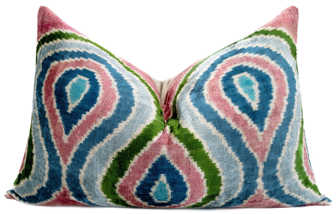 Canvello Luxurious 16x24 Inch Designer Throw Pillow with Down Feather Insert - Artistic Paisley Pattern in Vibrant Colors Pink Blue Green - Canvello