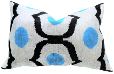 Canvello Luxury Blue Black White Handmade Throw Pillow - 16x24 in - Canvello