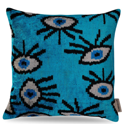 Canvello Luxury Congress Blue Turquoise Evil Eye Pillow for Couch - 16x16 inch - Canvello