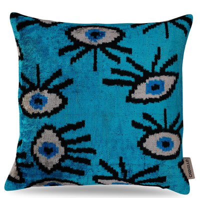 Canvello Luxury Congress Blue Turquoise Evil Eye Pillow for Couch - 16x16 inch
