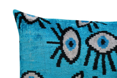 Canvello Luxury Congress Blue Turquoise Olive Evil Eye Pillow for Couch | 16 x 24 in (40 x 60 cm) - Canvello