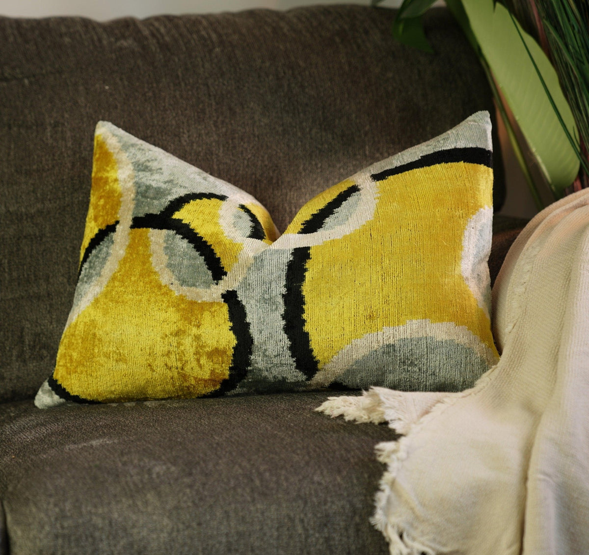 Canvello Luxury Decorative Yellow Gray Pillow With Down Insert - 16x24 in - Canvello