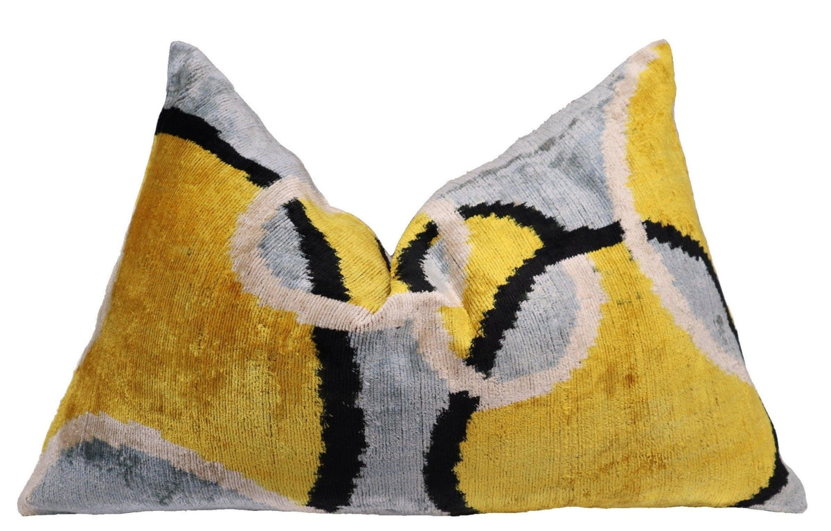 Canvello Luxury Decorative Yellow Gray Pillow With Down Insert - 16x24 in - Canvello