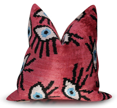 Canvello Luxury Pinkish Red Evil Eye Pillow for Couch - 16x16 inch - Canvello