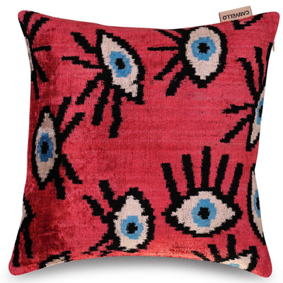 Canvello Luxury Pinkish Red Evil Eye Pillow for Couch - 16x16 inch - Canvello