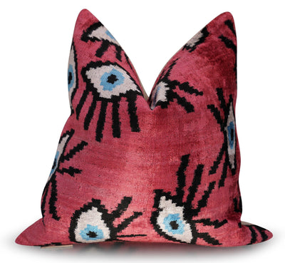 Canvello Luxury Pinkish Red Evil Eye Pillow for Couch - 16x16 inch