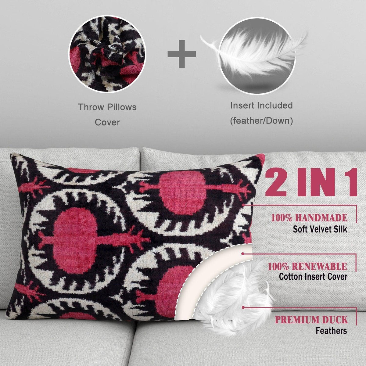Canvello Luxury Red Pomegranate Velvet Throw Pillows - 16x24 in - Canvello