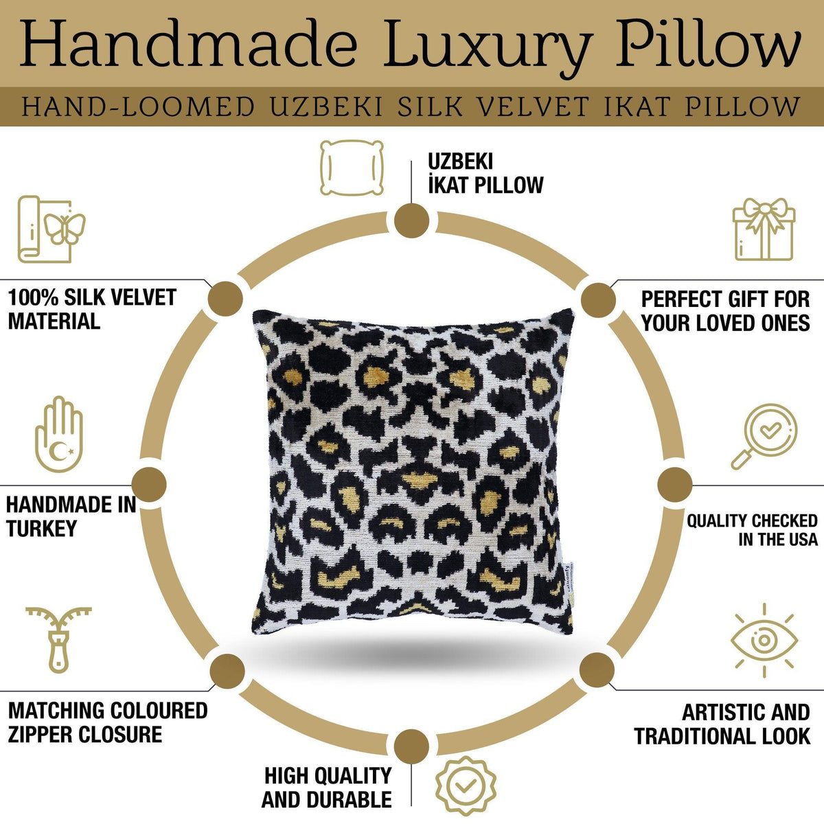 Canvello Luxury Tiger Print Black Gold Throw Pillow with Down Insert - Canvello