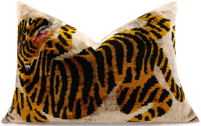 Canvello Luxury Velvet Lumbar Pillow,Tiger Design in Golden, Black, High - Quality 16x24 in Decorative Accent for Sofas, Couches, and Interior Design - Canvello