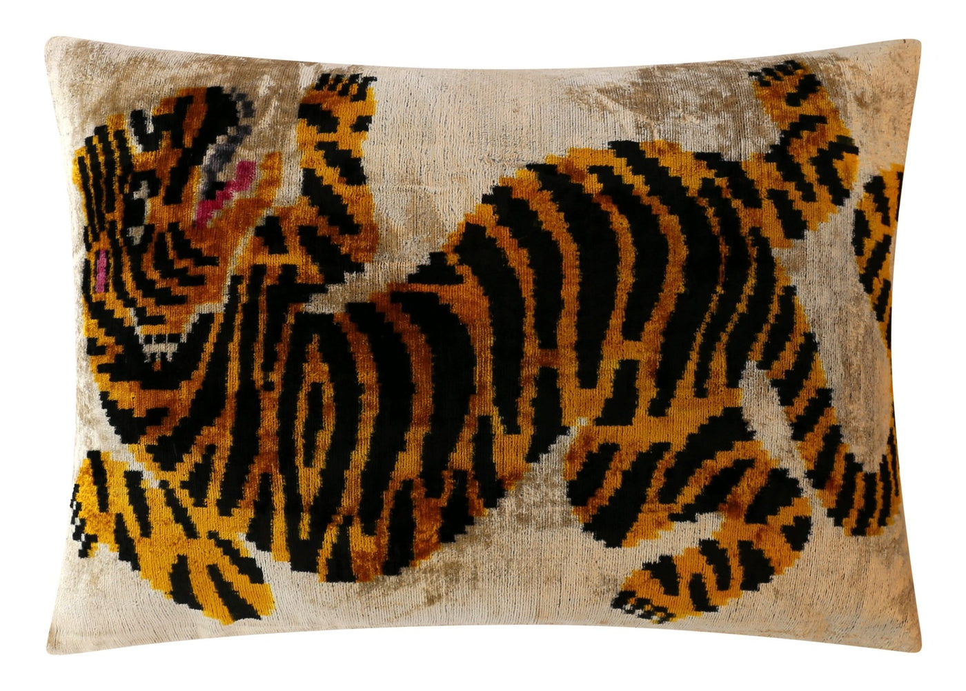 Canvello Luxury Velvet Lumbar Pillow,Tiger Design in Golden, Black, High - Quality 16x24 in Decorative Accent for Sofas, Couches, and Interior Design - Canvello