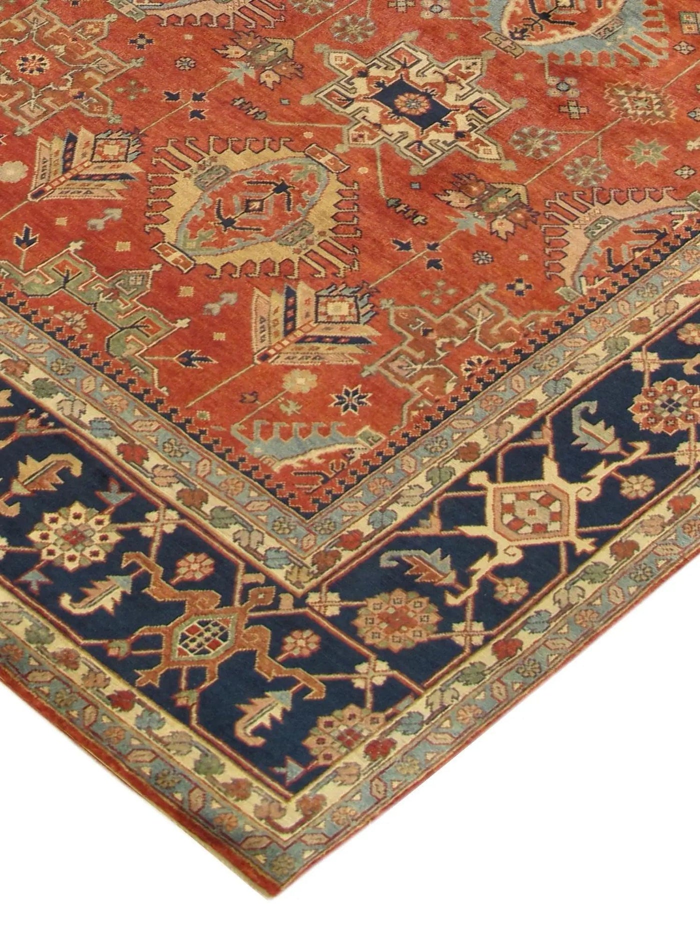 Canvello Mahal Collection Hand - Knotted Rust/Navy Wool Area Rug - 9' X 12' - Canvello