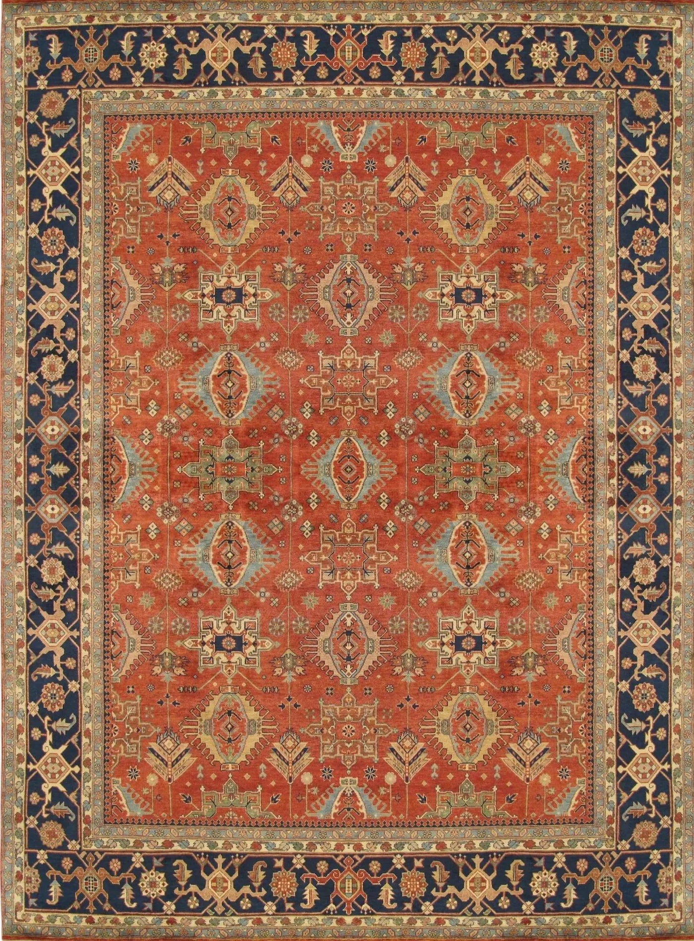 Canvello Mahal Collection Hand - Knotted Rust/Navy Wool Area Rug - 9' X 12' - Canvello