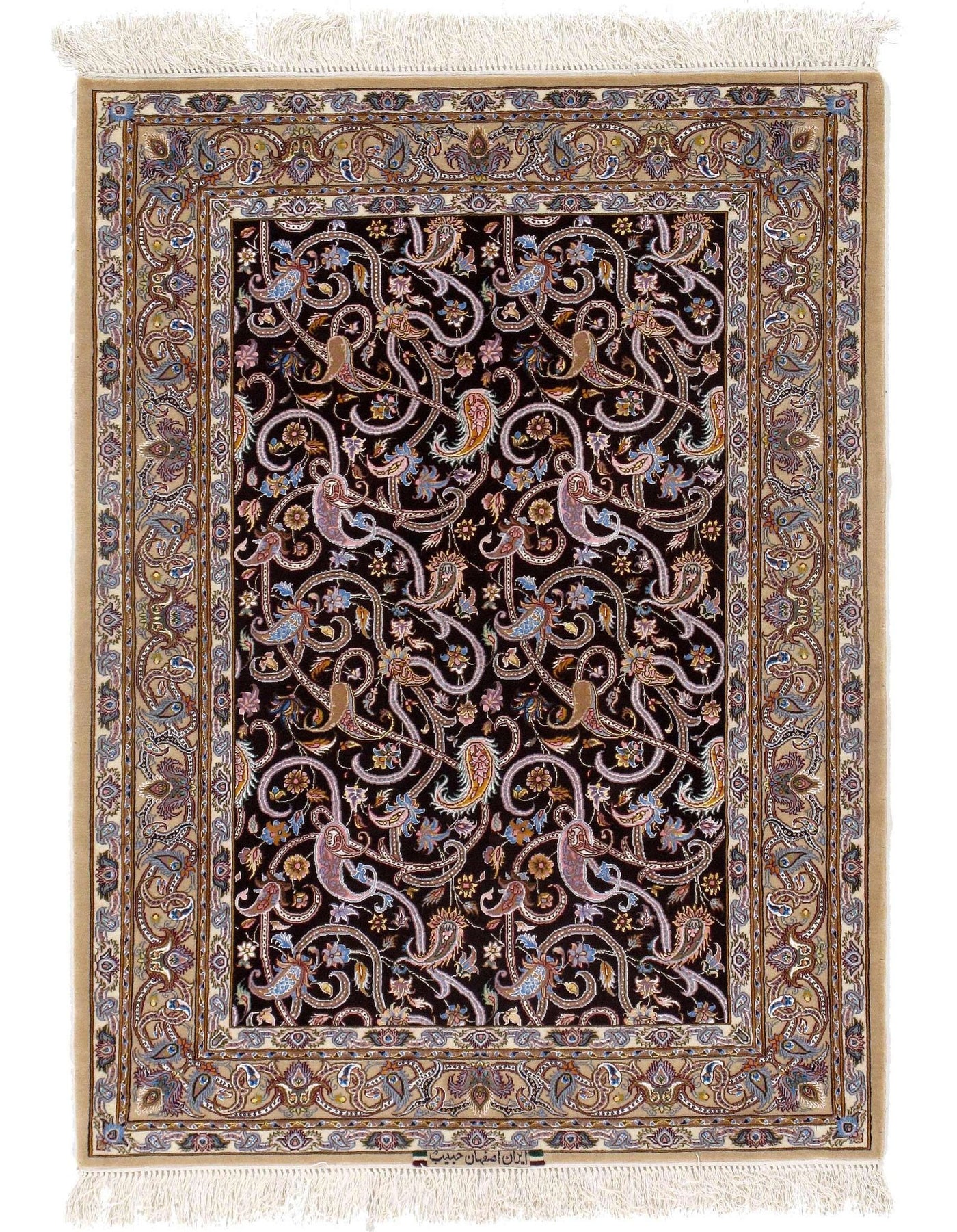 Canvello Maroon Silkroad Isfahan silk & wool Rug - 3'7" X 4'11" - Canvello