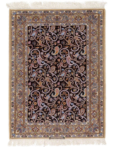 Canvello Maroon Silkroad Isfahan silk & wool Rug - 3'7" X 4'11" - Canvello