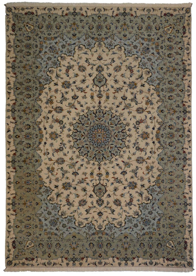 Canvello Medallion Kashan Green And Beige Rugs - 8'3'' X 11'6'' - Canvello