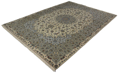 Canvello Medallion Kashan Green And Beige Rugs - 8'3'' X 11'6'' - Canvello