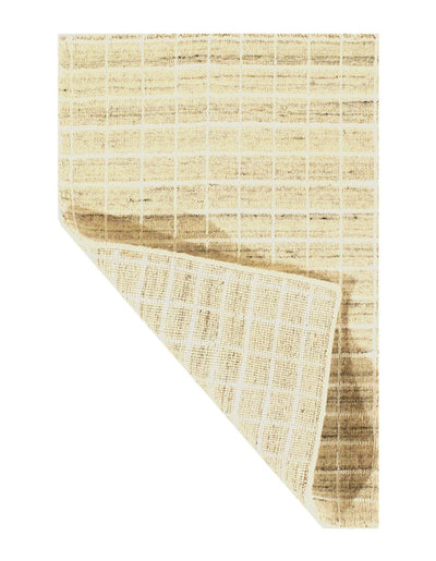 Canvello Modern Beige Crosshatch Hand - made Bamboo Silk Indo Rug - 2' x 3' (Available in Different Sizes) - Canvello