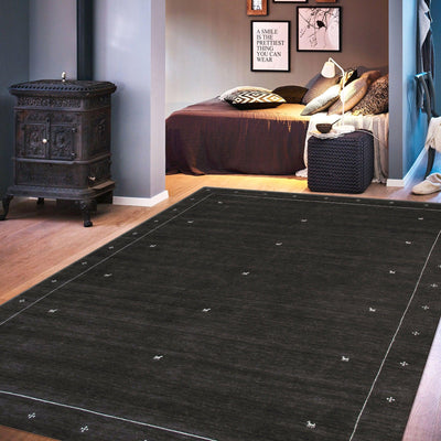 Canvello Modern Black Hand - Loomed Silk & Wool Charcoal Area Rug - 4' X 6' - Canvello