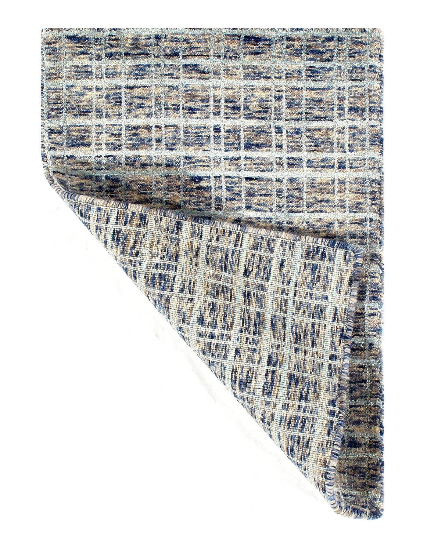 Modern Blue Crosshatch Hand-made Bamboo Silk Indo Rug - 2' x 3' (Available in Different Sizes)