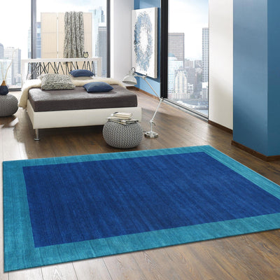 Canvello Modern Blue Hand-Loomed Silk & Wool Charcoal Area Rug- 4' X 6'