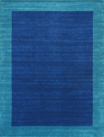 Canvello Modern Blue Hand - Loomed Silk & Wool Charcoal Area Rug - 10' X 14' - Canvello