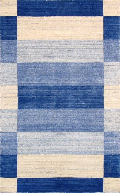 Canvello Modern Blue Hand - Loomed Silk & Wool Charcoal Area Rug - 4' X 6' - Canvello