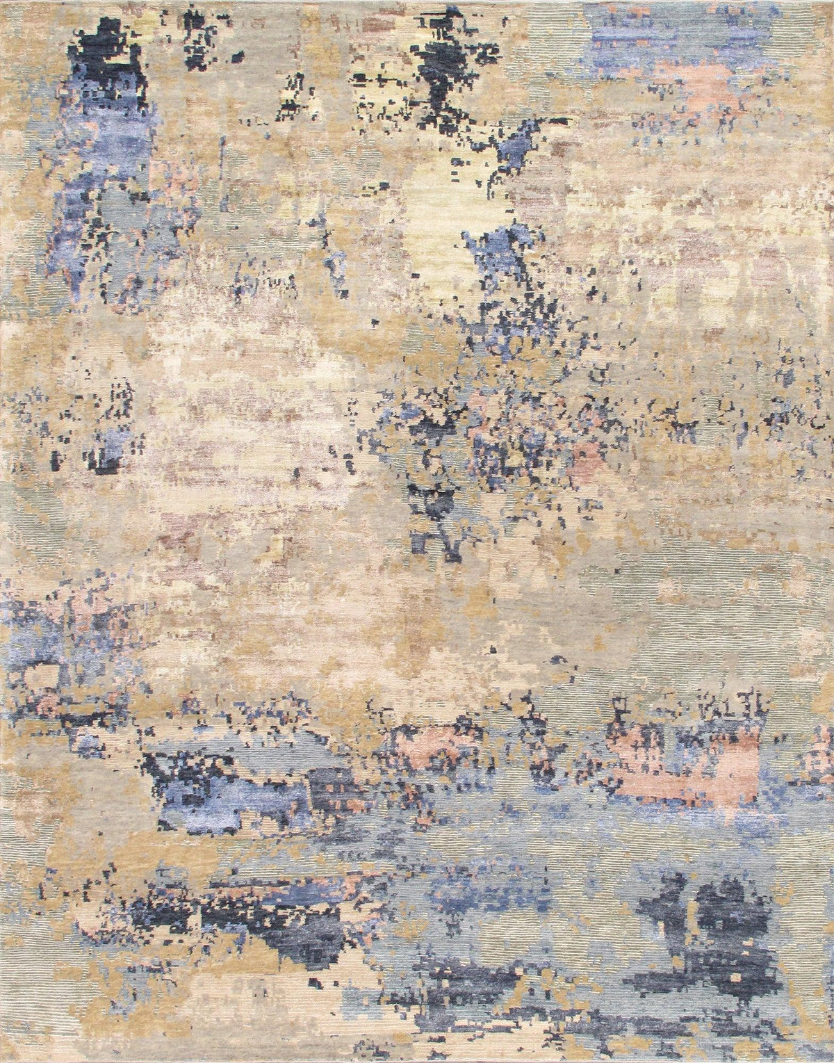 Canvello Modern Collection Hand-Knotted Beige Silk & Wool Area Rug-10'1" X 13'11"