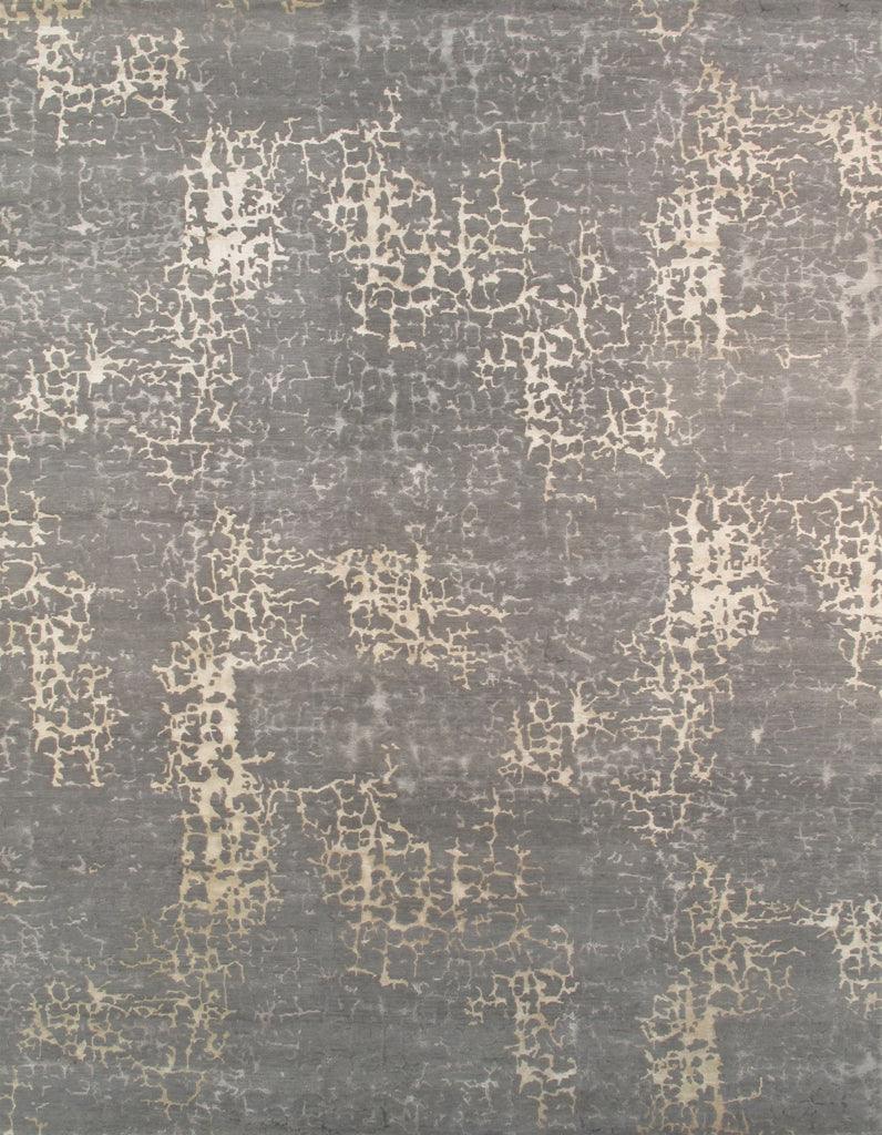 Canvello Modern Collection Hand-Knotted Grey Silk & Wool Area Rug- 2' X 3'