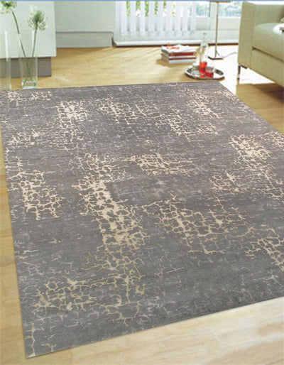 Canvello Modern Collection Hand-Knotted Grey Silk & Wool Area Rug- 2' X 3'