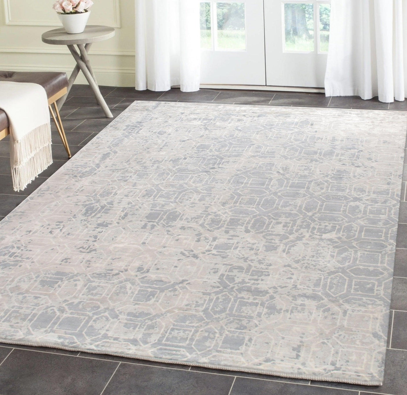 Canvello Modern Collection Hand - Loomed Grey Silk Rug - 6' X 9' - Canvello