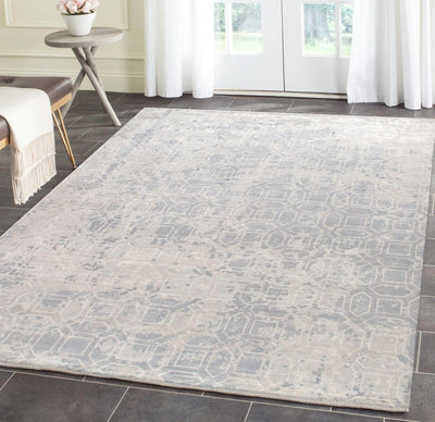 Canvello Modern Collection Hand-Loomed Grey Silk Rug- 6' X 9'