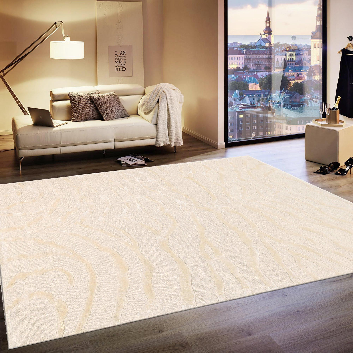 Canvello Modern Collection Hand - Tufted Ivory Silk & Wool Area Rug - 5' 0" X 8' 0" - Canvello