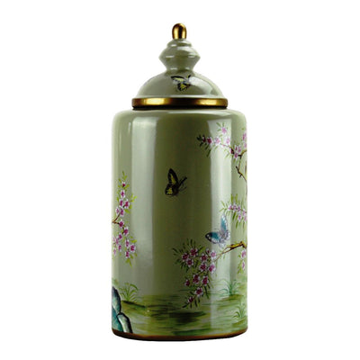 Canvello Modern Contemporary Turquoise Floral Porcelain Jar - Canvello