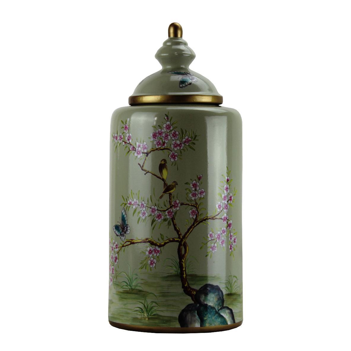 Canvello Modern Contemporary Turquoise Floral Porcelain Jar - Canvello