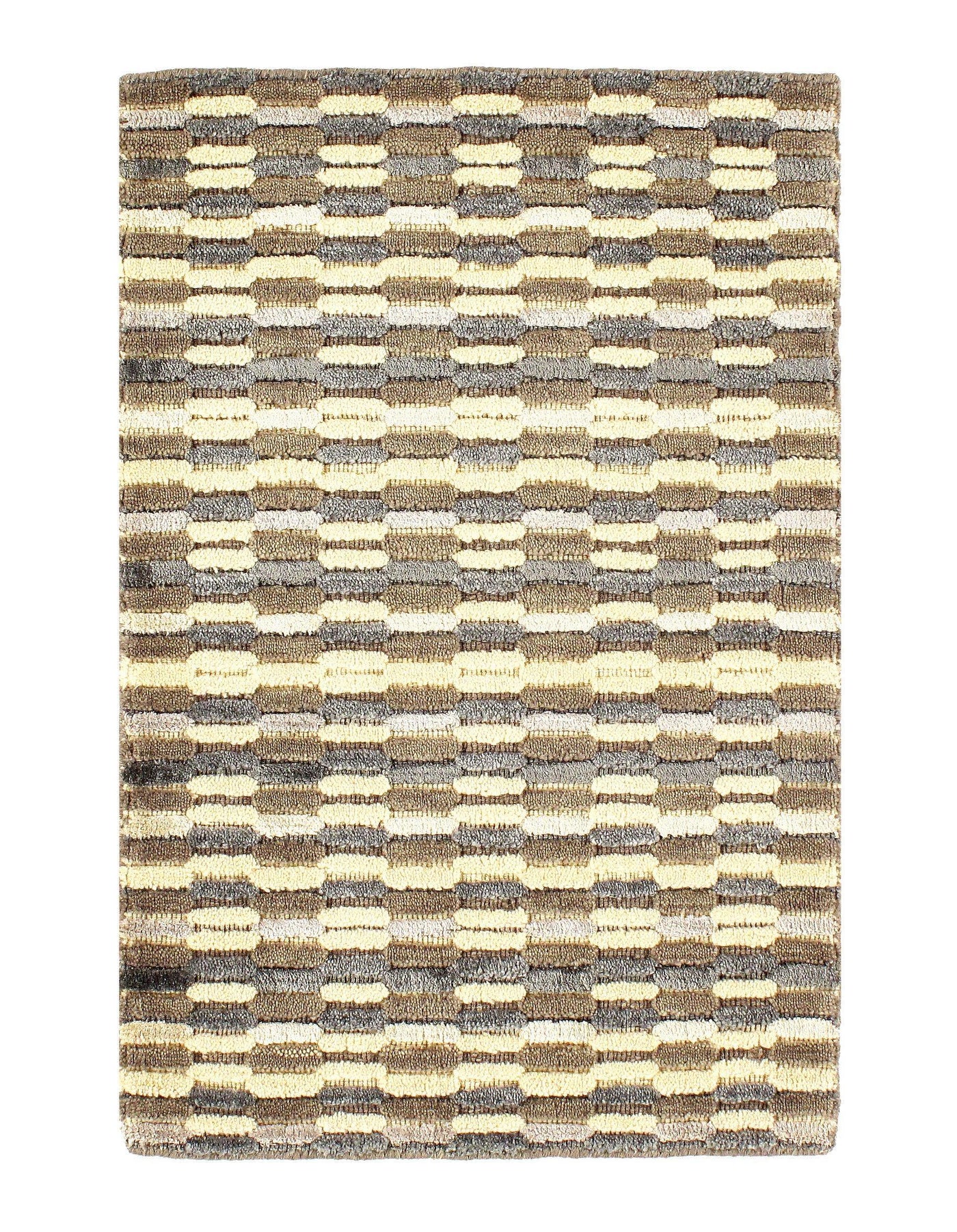Modern Earth-tone Hand-made Bamboo Silk Indo Rug - 2' x 3'