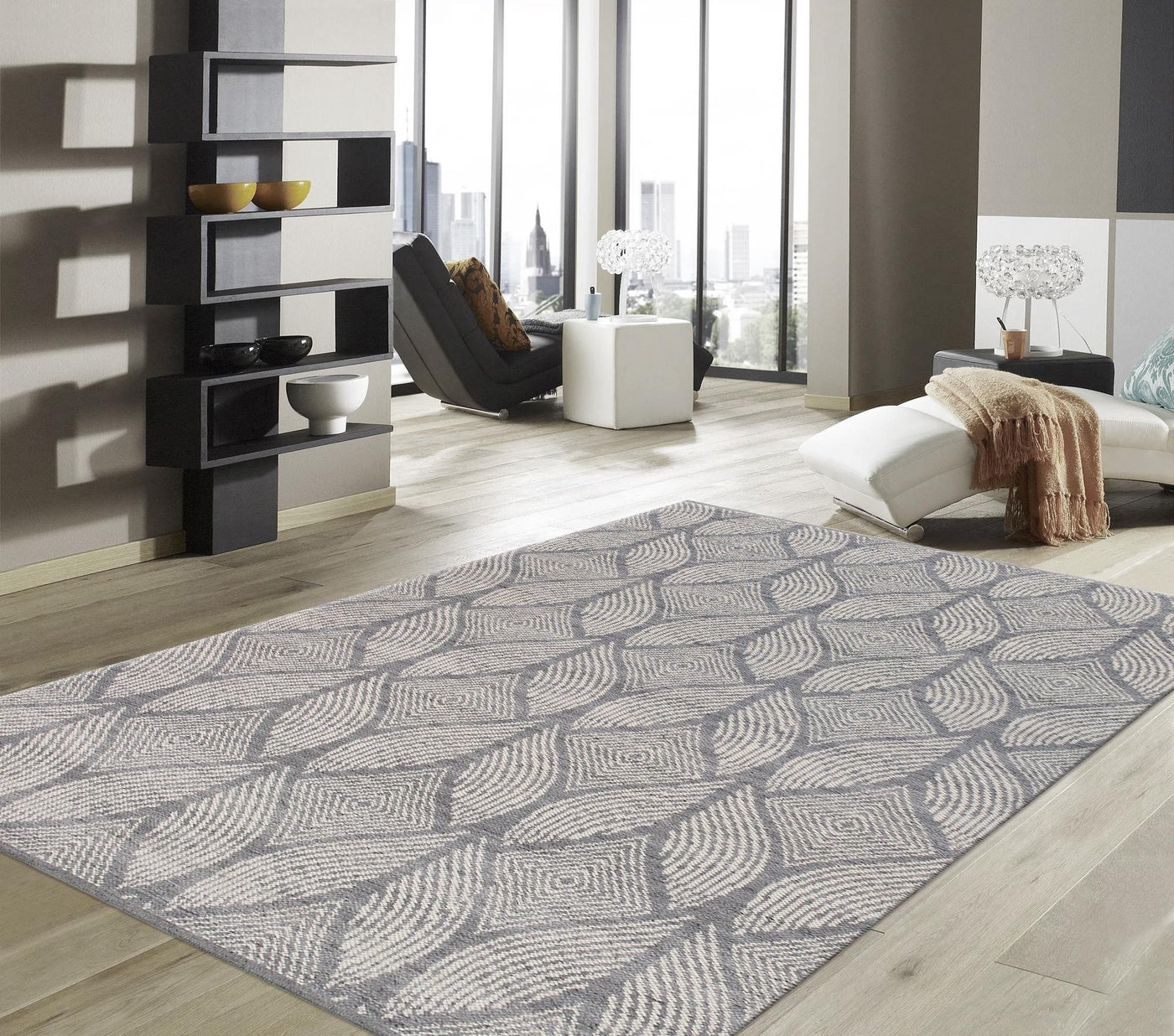 Canvello Modern Flat Weave Polyester Silver Area Rug - 5' X 7'6"