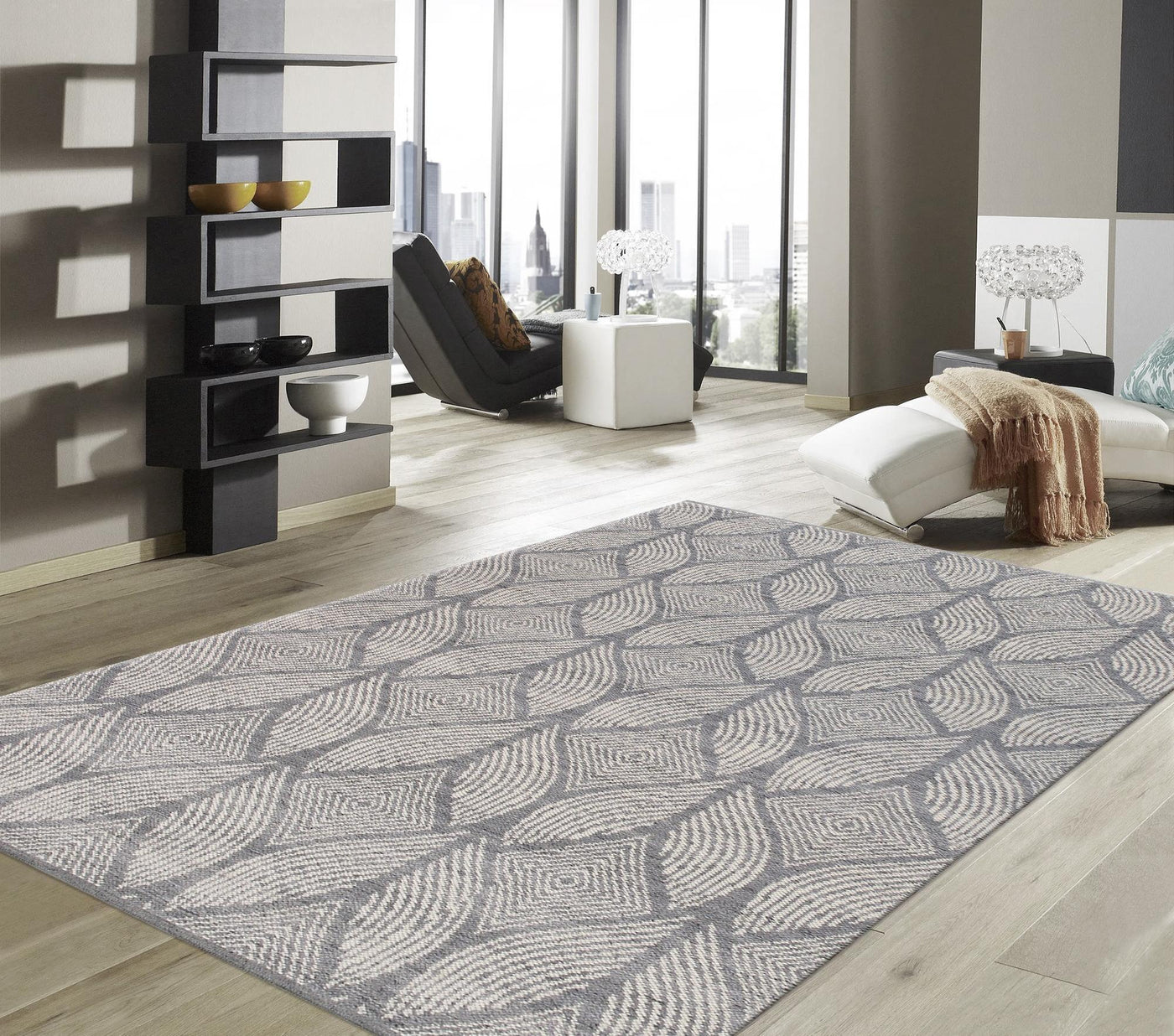 Canvello Modern Flat Weave Polyester Silver Area Rug - 5' X 7'6" - Canvello