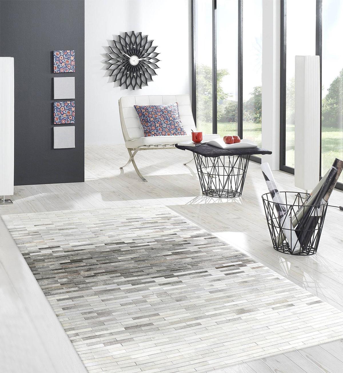 Canvello Modern Galaxy Hand-Loomed Silver Cowhide Area Rug- 5' X 8'