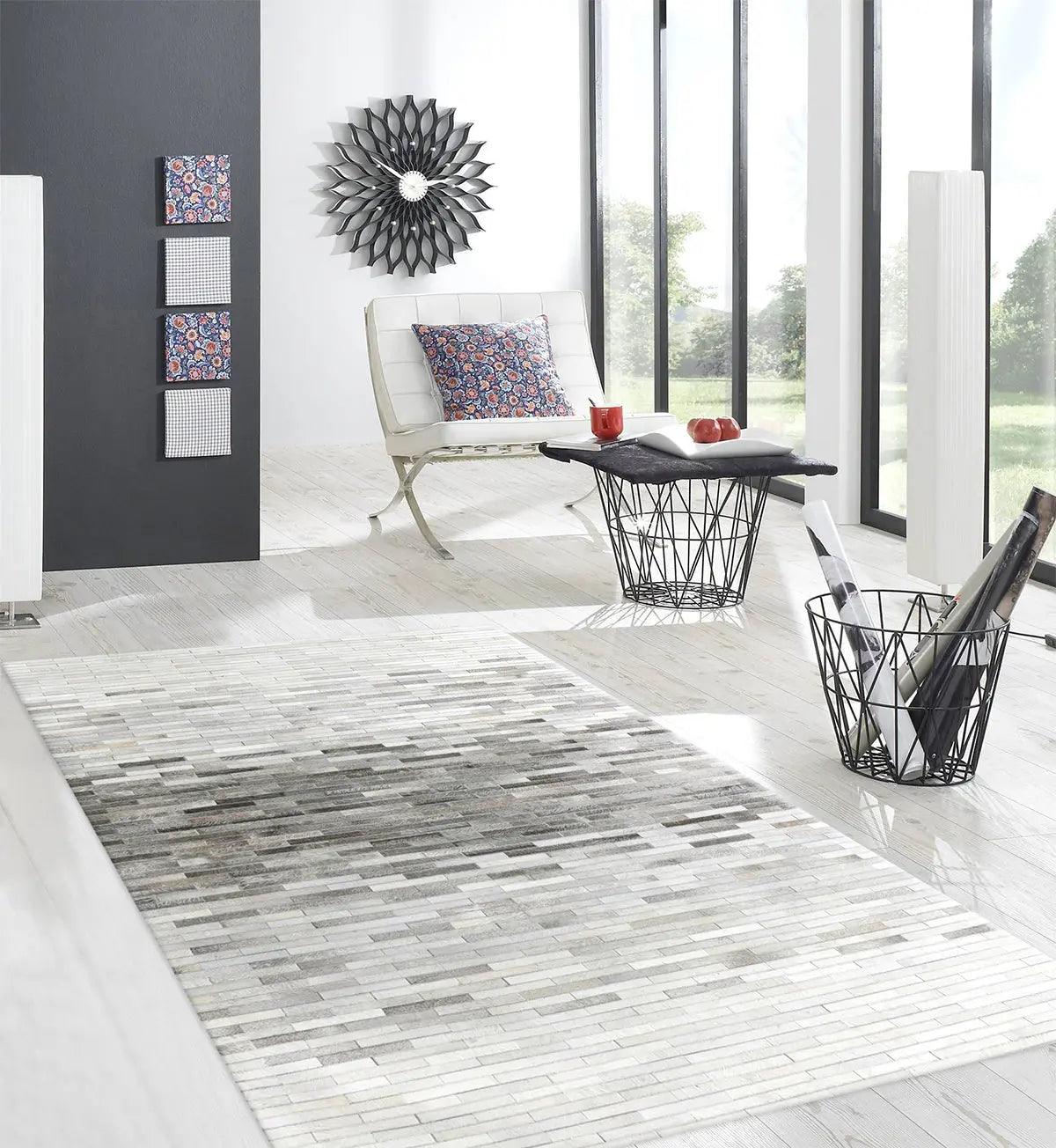 Canvello Modern Galaxy Hand-Loomed Silver Cowhide Area Rug- 8'9" X 11'9"