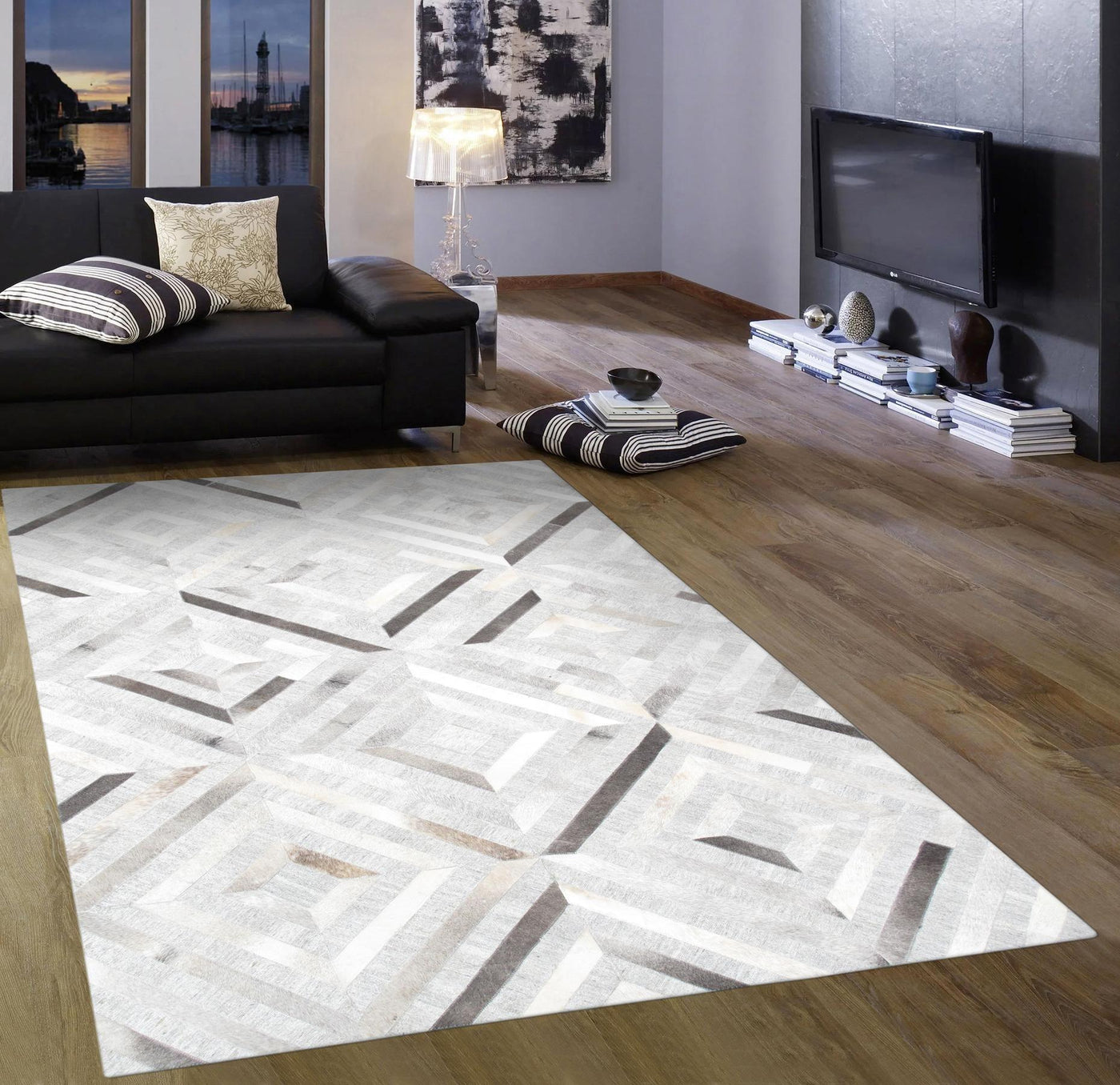 Canvello Modern Geometric Silver Cowhide Rug - 4' X 6' - Canvello