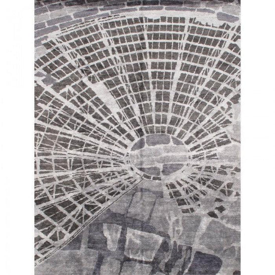 Canvello 現代手工打結真絲灰色小地毯 - 9' x 12'