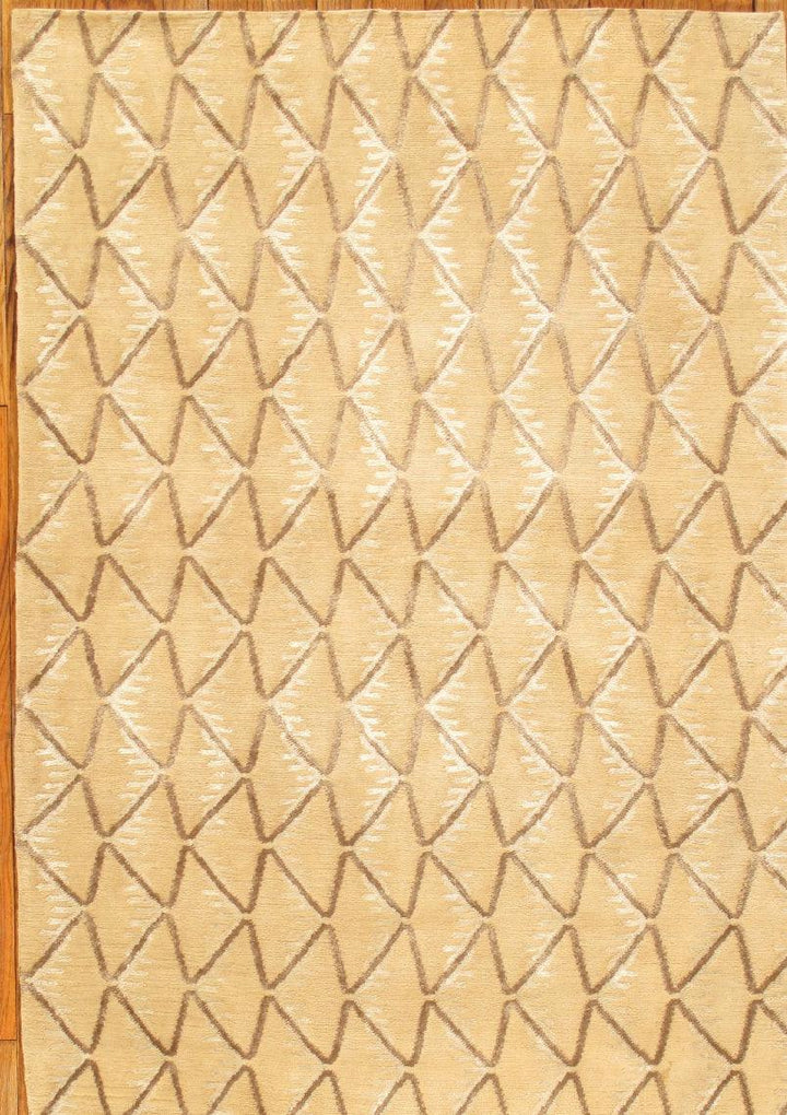 Canvello Modern Hand-Knotted Silk & Wool Beige Area Rug- 3'11" X 5'9"