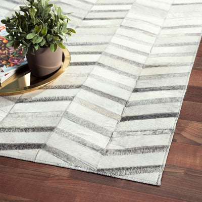 Canvello Modern Hand-Loomed Cowhide Silver Area Rug- 5' X 8'