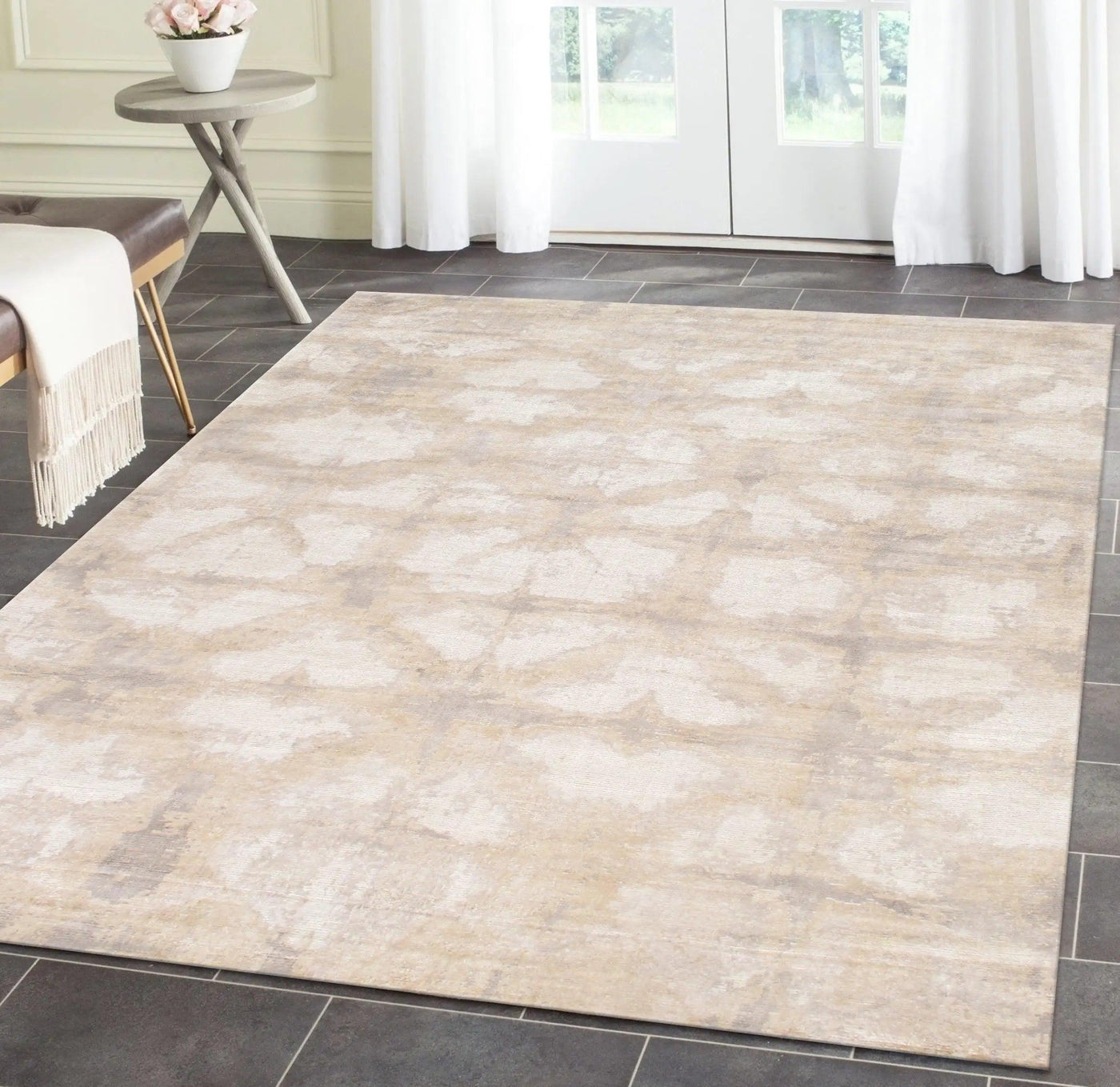 Canvello Modern Hand-Loomed Ivory And Gold Rug - 10' X 14'